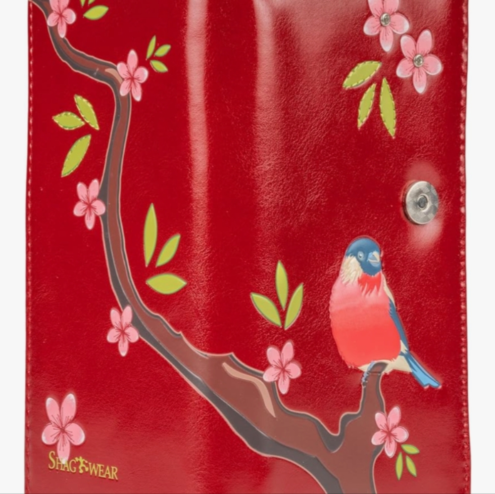 Shagwear Wallet Vegan Leather Crested Red Bird Pattern Clutch Purse Soft Bag